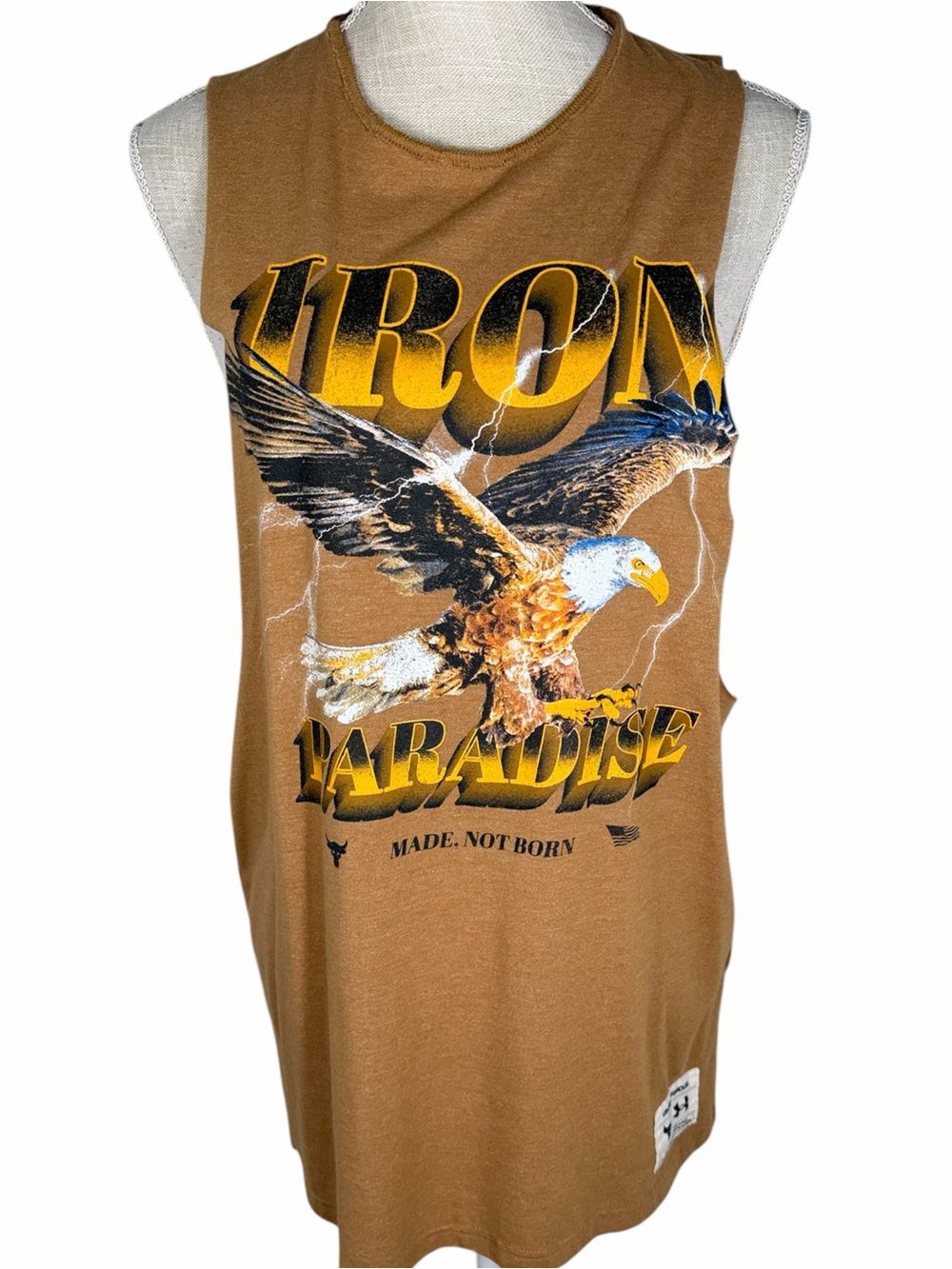 Under Armour Men’s Tan Project Rock Iron Paradise Muscle Gym Tank Top